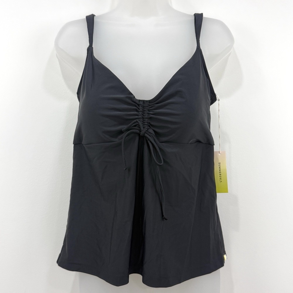 Summersalt Tankini Top Women's 14 Black NWT Cinched Beachy Coastal Swim Vacation